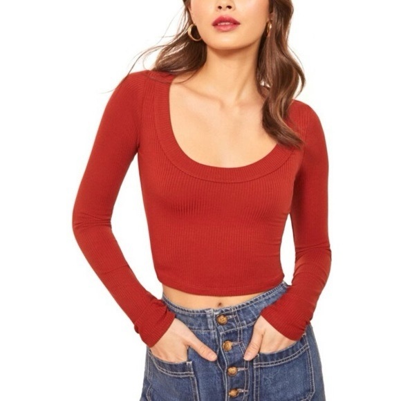 Reformation Tops - Reformation Paige Long Sleeve Crop Top Terracotta Small